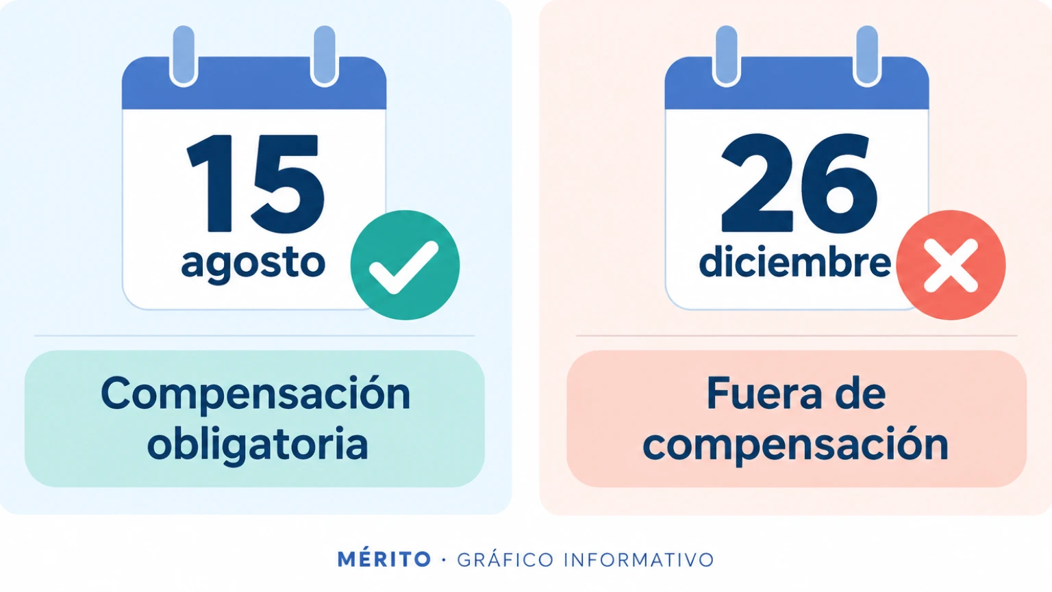 Comparación entre el 15 de agosto, con compensación obligatoria, y el 26 de diciembre, excluido por caer fuera del horario de verano.