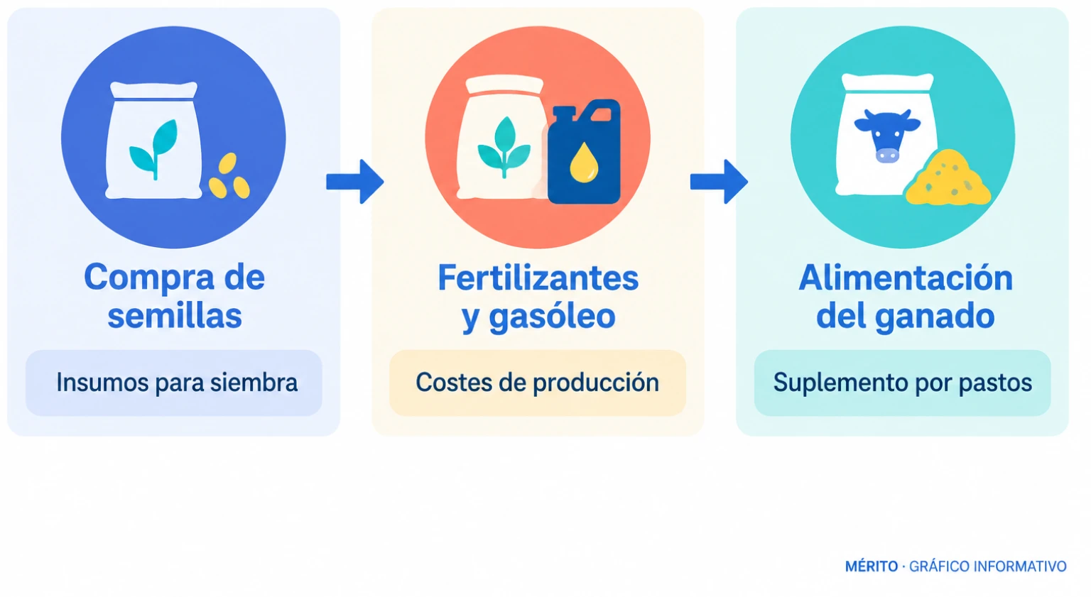 Diagrama de proceso que muestra el destino de la liquidez del anticipo de la PAC: compra de semillas, fertilizantes y gasóleo, y alimentación del ganado.