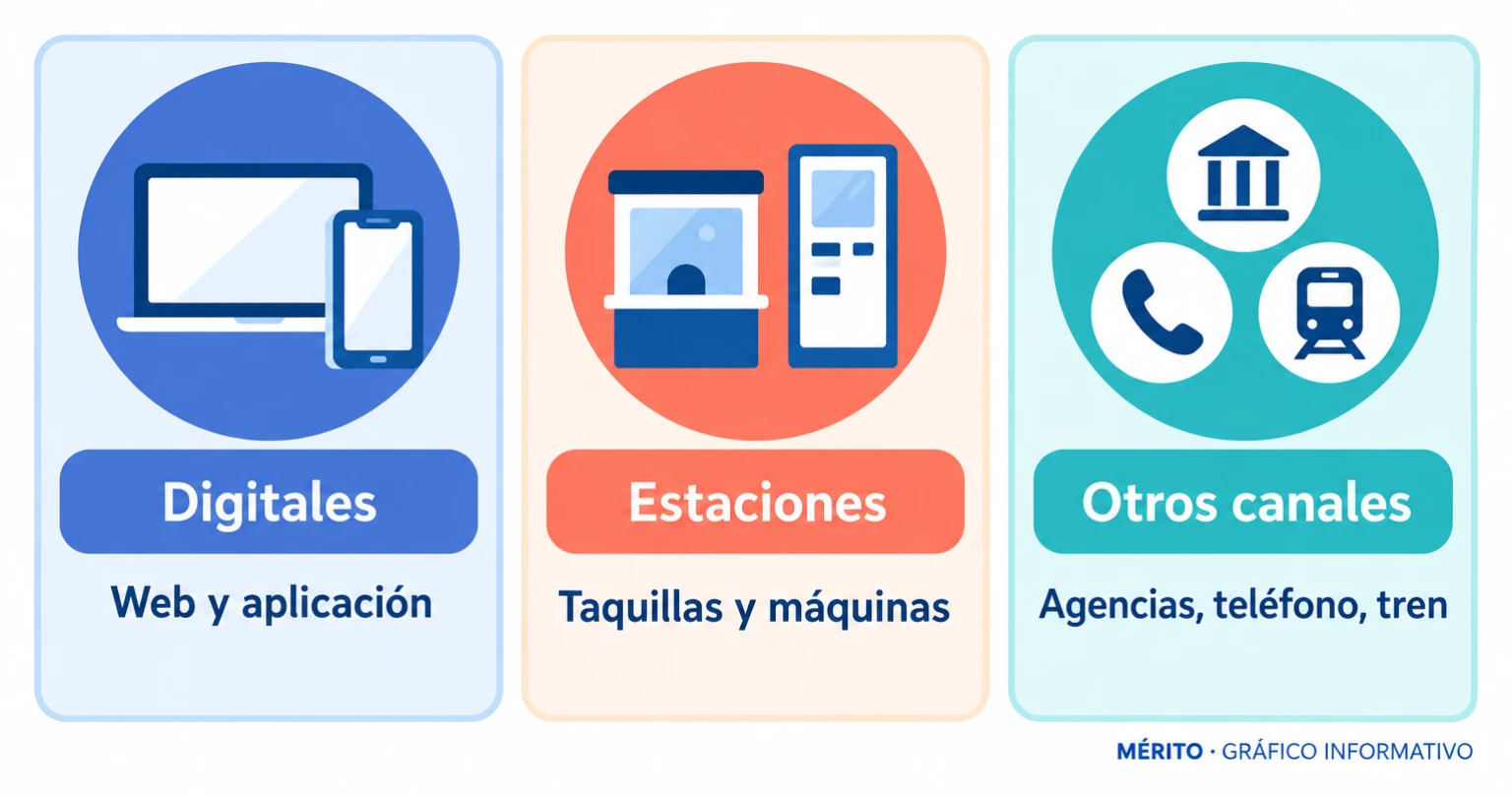 El nuevo sistema comercial conecta siete canales de Renfe, desde la web y la aplicación hasta las taquillas, las agencias y la venta a bordo.