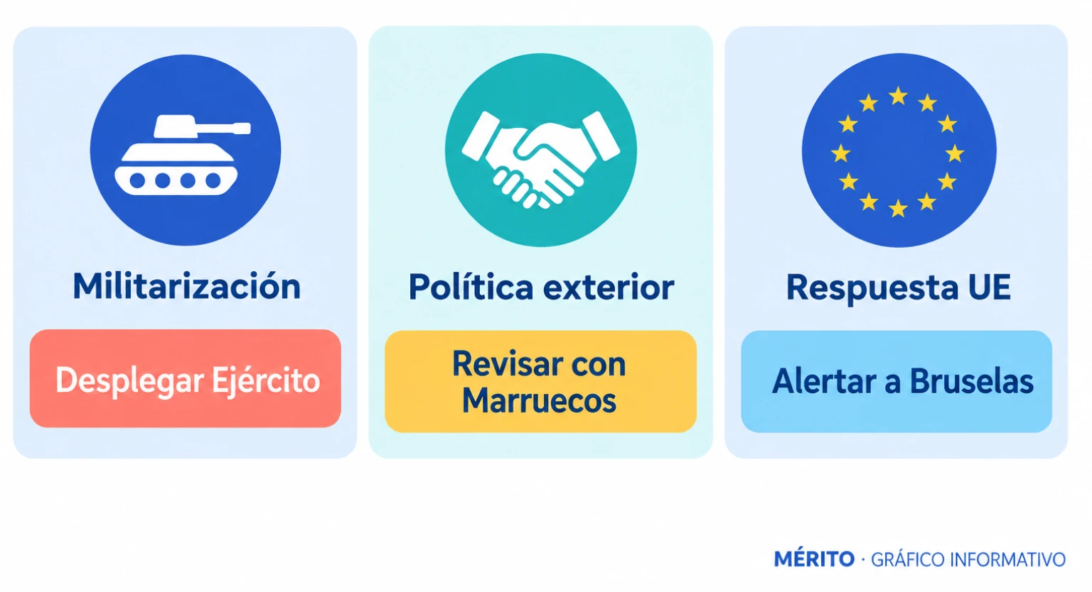 Tarjetas con las principales peticiones de Aznar: militarización, revisión de política con Marruecos y alerta a la UE.