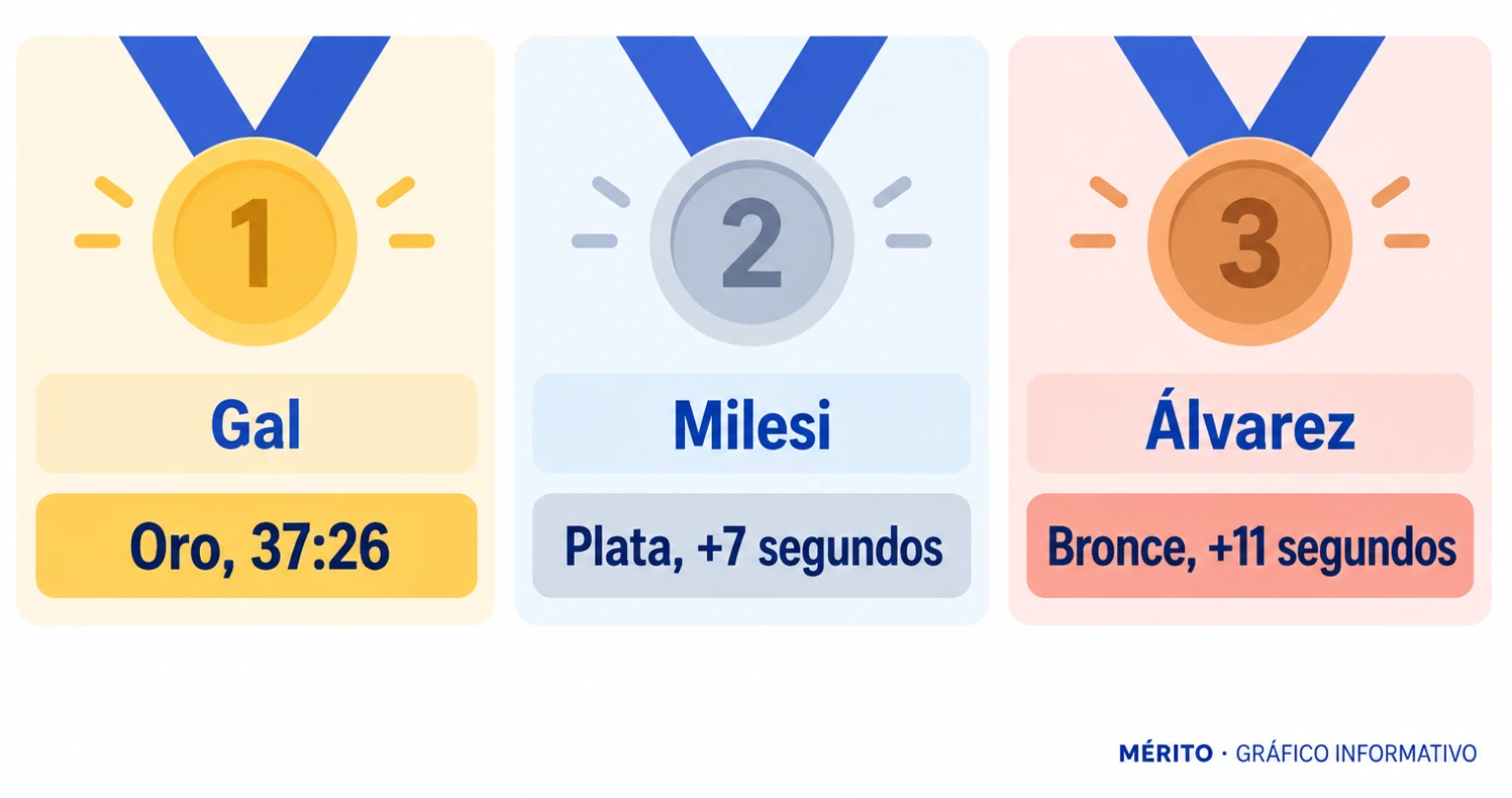 Comparación de los tiempos del podio sub-23 con diferencias de siete y once segundos