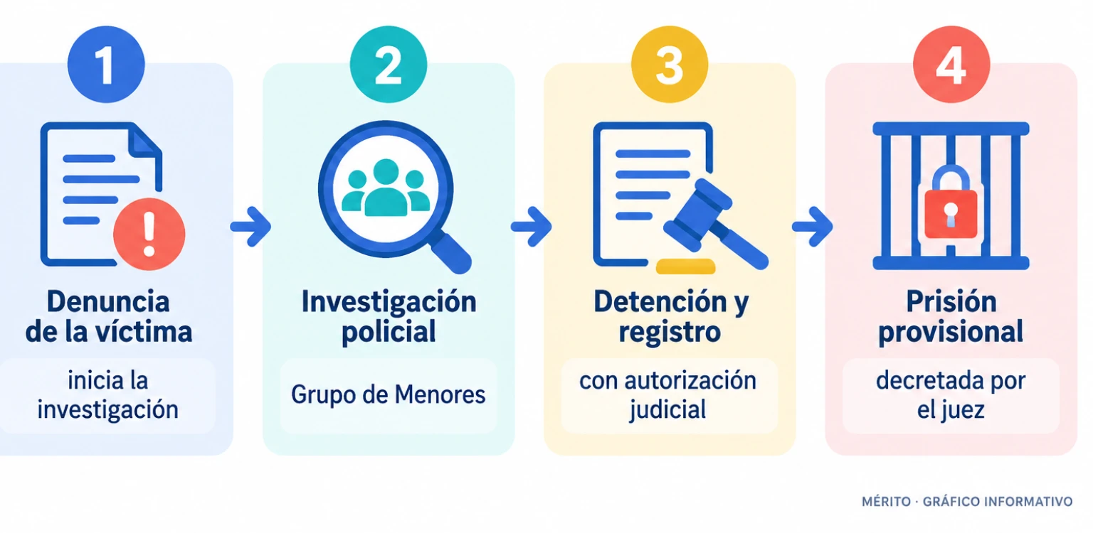 Línea de tiempo de la investigación policial: denuncia, pesquisa, detención y prisión.