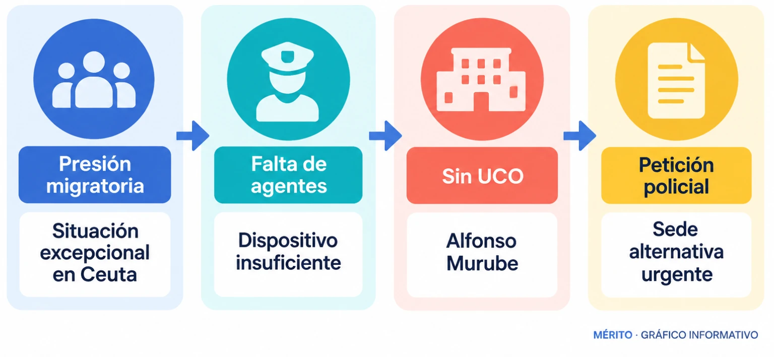 Diagrama de proceso con los motivos citados en el informe policial para desaconsejar el partido en Ceuta.