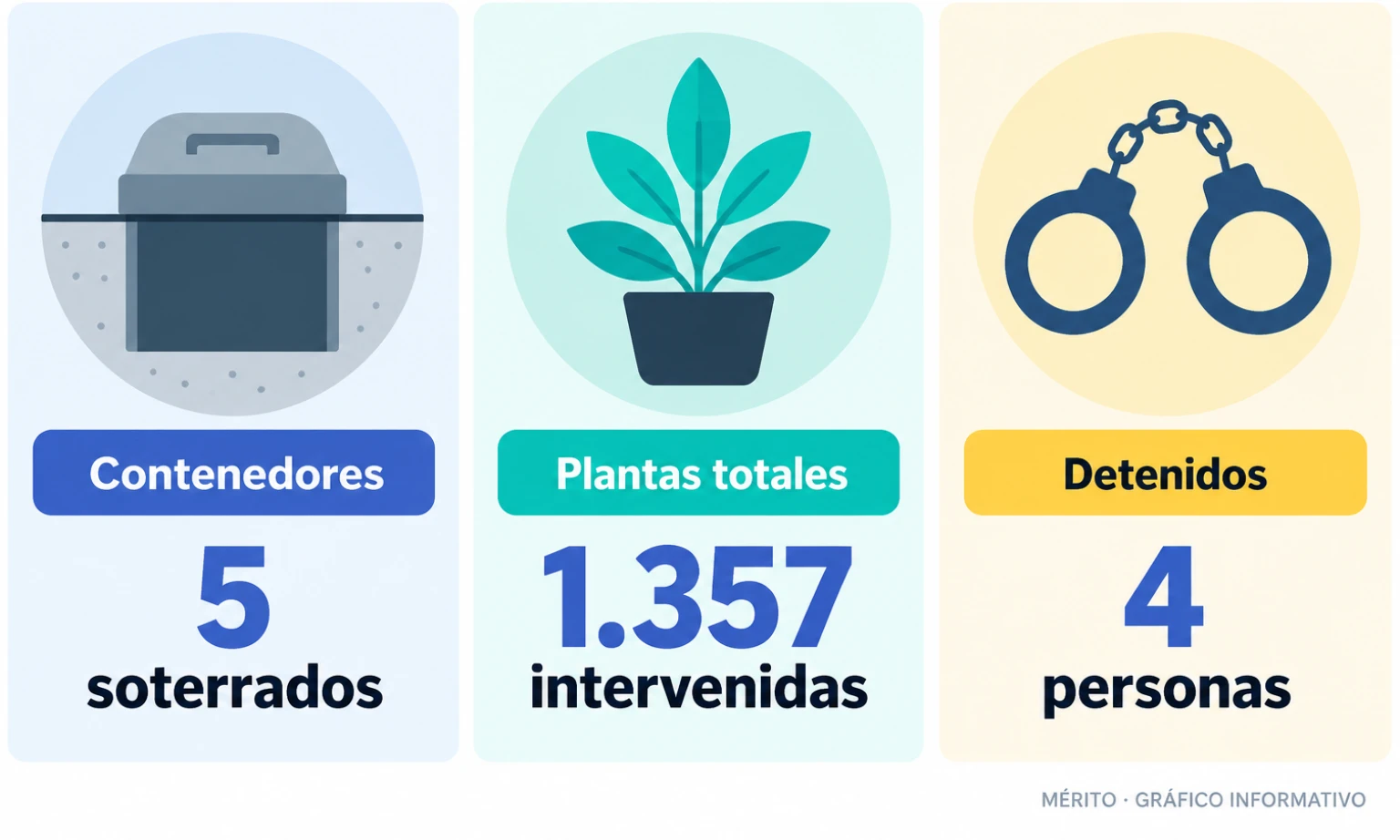 Datos de la operación en Iznalloz: cinco contenedores soterrados, 1.357 plantas intervenidas en total y cuatro personas detenidas.
