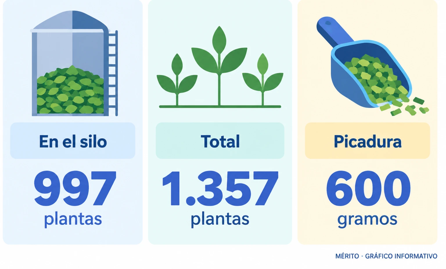 Del total de 1.357 plantas intervenidas, 997 estaban en el silo; el resto se halló en otras ubicaciones.