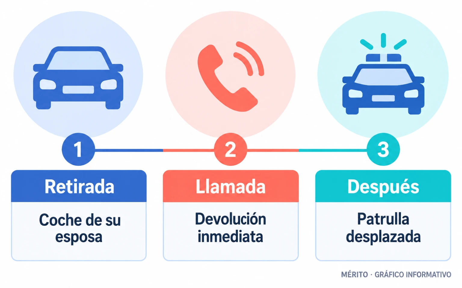 Cronología en tres pasos: retirada del coche de la esposa en Mera, llamada del alcalde y posterior desplazamiento de una patrulla.