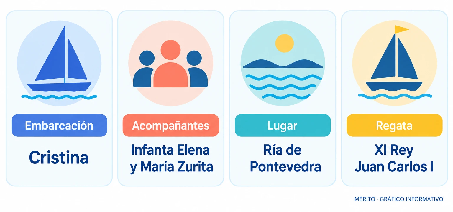 Tarjetas con la embarcación Cristina, los acompañantes, la ría de Pontevedra y la regata.