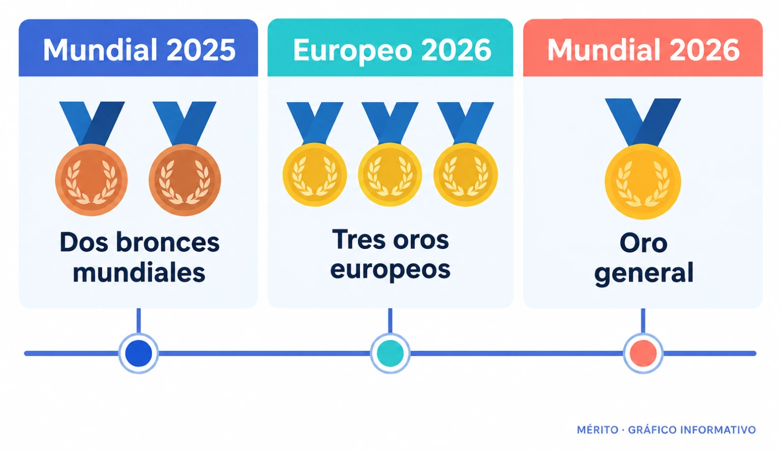Cronología de títulos y medallas del conjunto español entre 2025 y el Mundial de Frankfurt de 2026.