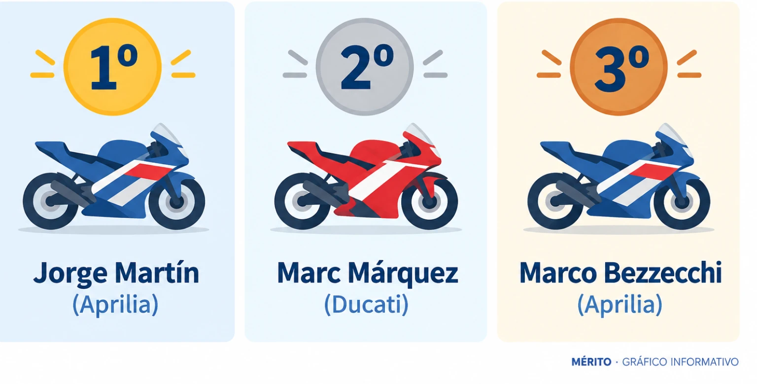 Infografía con el podio de la sprint del GP de Austria: Martín, Márquez y Bezzecchi.