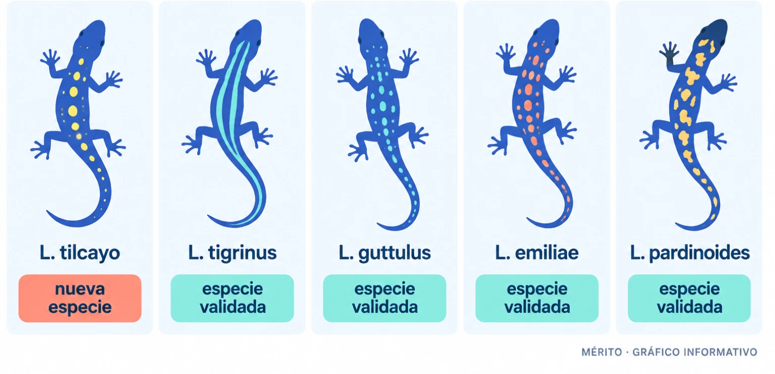 Diagrama con las cinco especies en que se divide el grupo de los gatos tigre según el estudio.