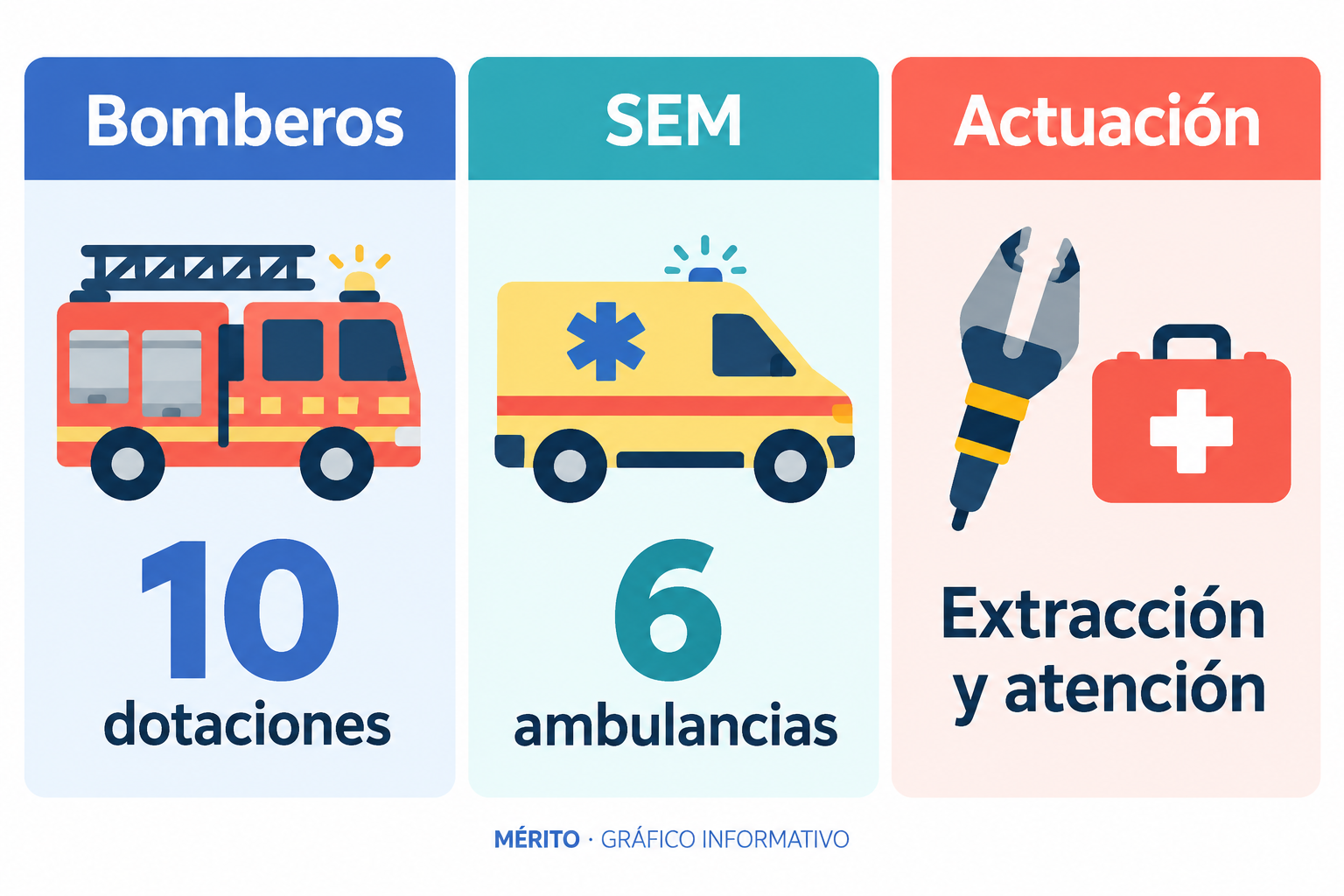 Secuencia informativa: intervención de bomberos, extracción de las personas afectadas y atención del SEM.