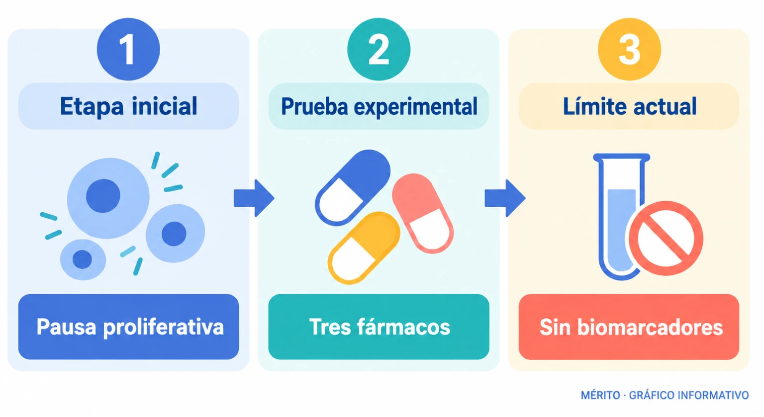 Diagrama del proceso descrito: las células que llegan al cerebro atraviesan una pausa proliferativa, se estudian posibles tratamientos y persiste el obstáculo de no poder detectar de forma fiable las micrometástasis.