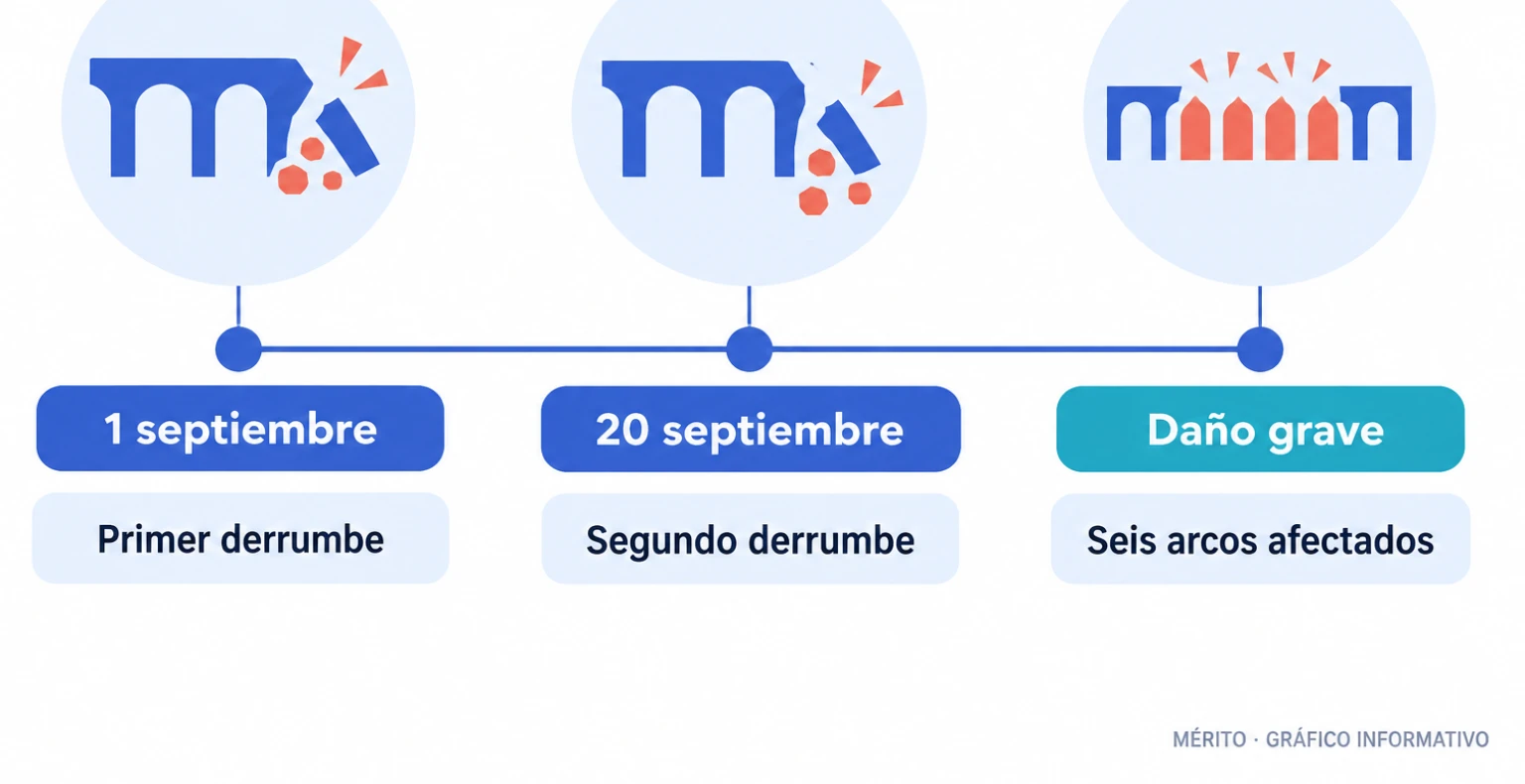 Secuencia de fechas del primer derrumbe, el segundo derrumbe y el alcance del daño estructural.