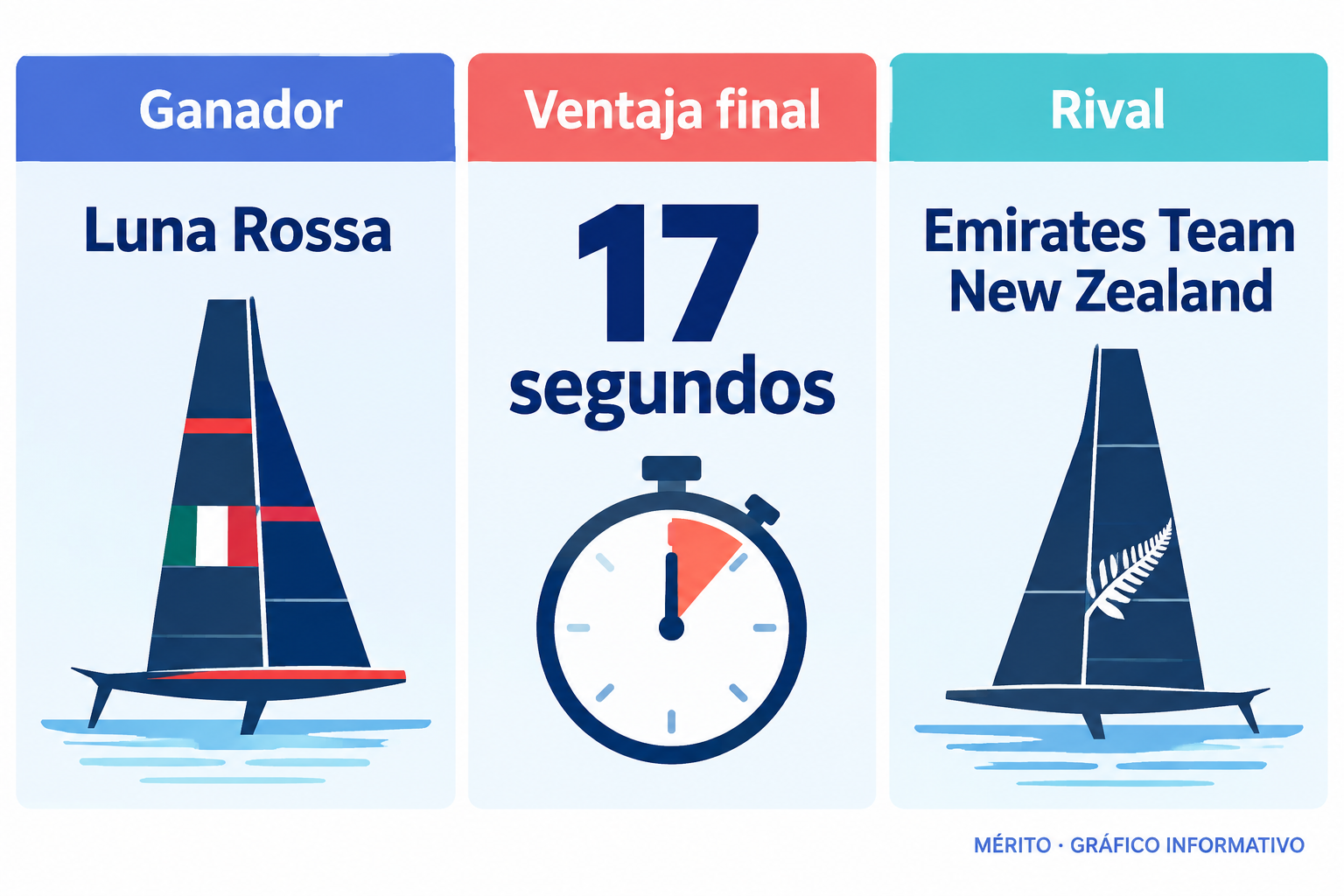 La final enfrentó a Luna Rossa con Emirates Team New Zealand. El equipo italiano ganó por 17 segundos.