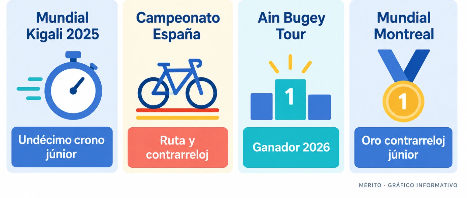 Tarjetas con los principales resultados deportivos de Benjamín Noval antes y durante el Mundial de Montreal.