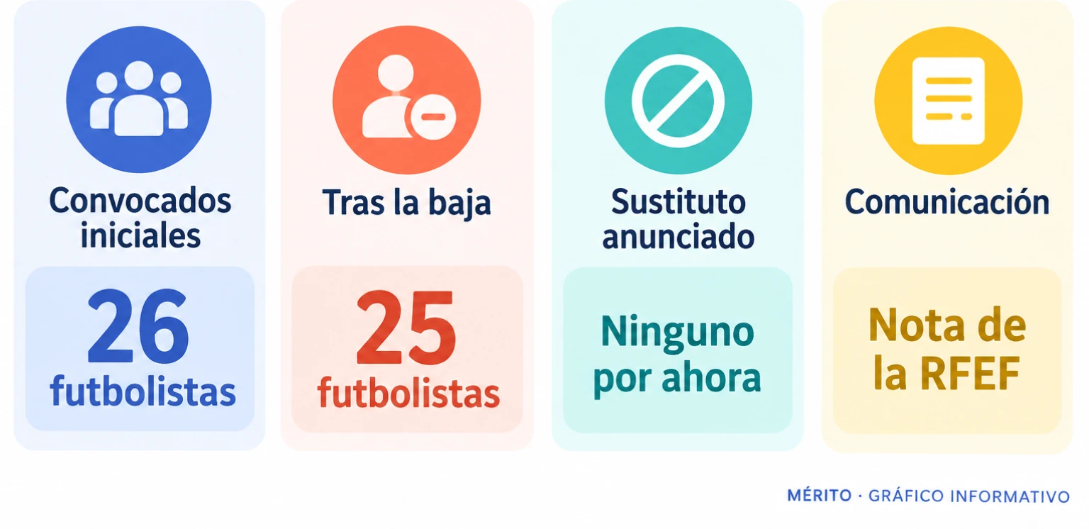 Tarjetas con el número de convocados antes y después de la baja de Porro y la ausencia por ahora de un sustituto anunciado.