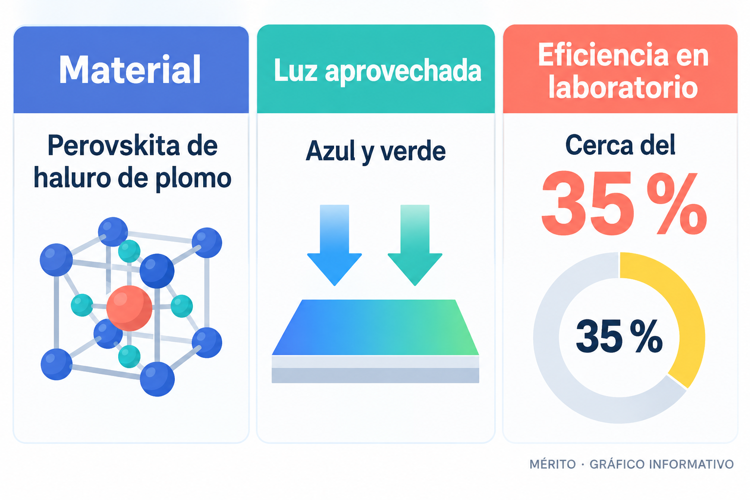 Tarjetas informativas sobre el material de las células y su eficiencia en pruebas de laboratorio.